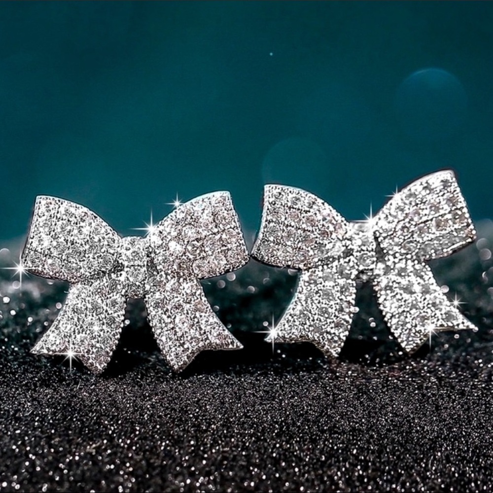 Micro Pave Bow Stud Earrings - Picture 2 of 5